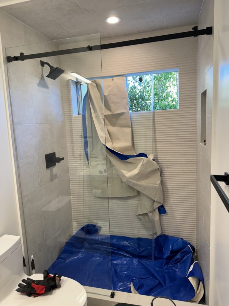 Glass shower enclosure,Hard Water Stain Removal,Shower Glass Restoration Glass shower enclosure