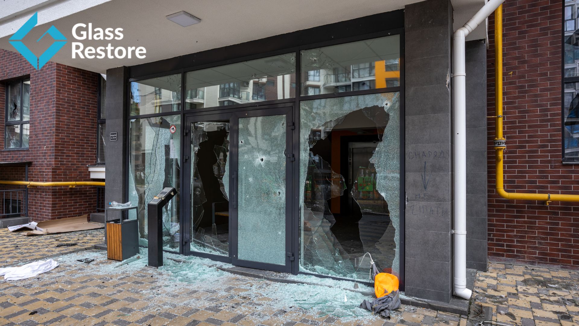 removing damaged storefront windows