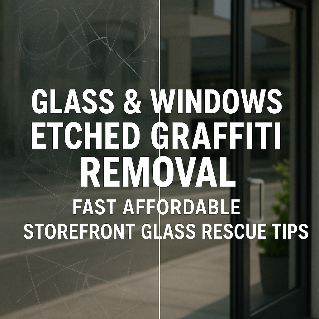 Illustration of Glass & windows etched graffiti removal fast affordable storefront glass rescue tips