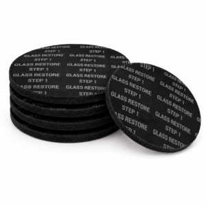 Five black Step 1 Glass Restore polishing pads for deep scratches, acid damage and severe glass restoration! Step 1 glass polishing pads