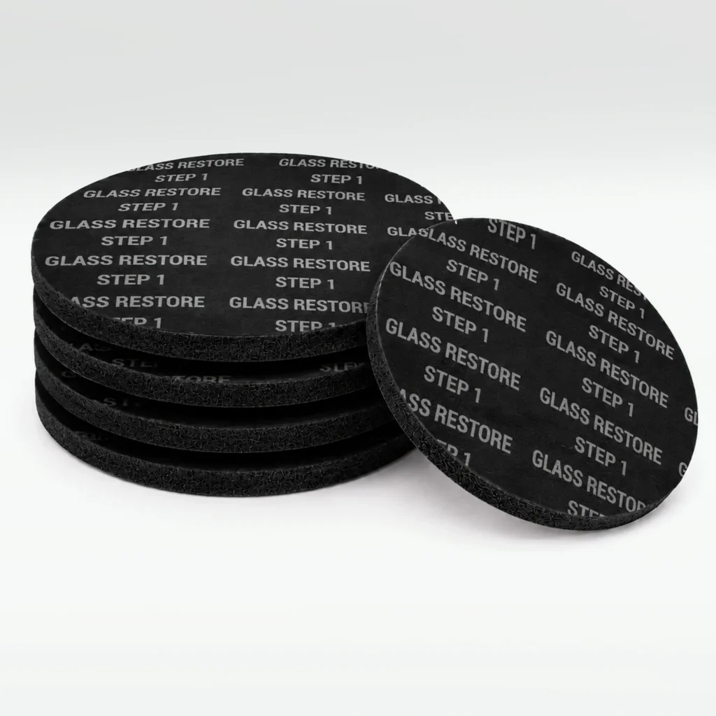 Glass Restore Step 1 glass polishing pads, professional 5-pack, 5-inch