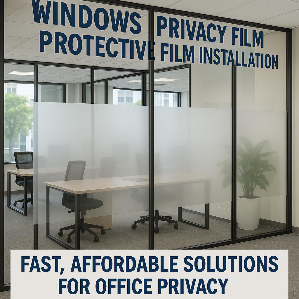 Illustration of Windows privacy film & protective film installation fast affordable solutions for office privacy